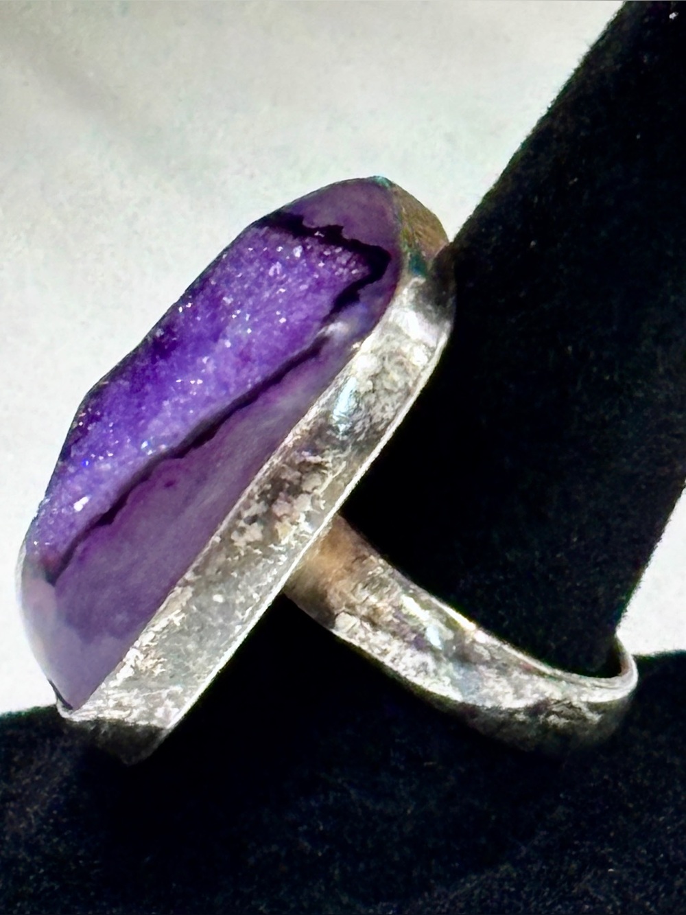 Vintage Sterling Silver Purple Druzy Statement Ring Cocktail Size 7.5